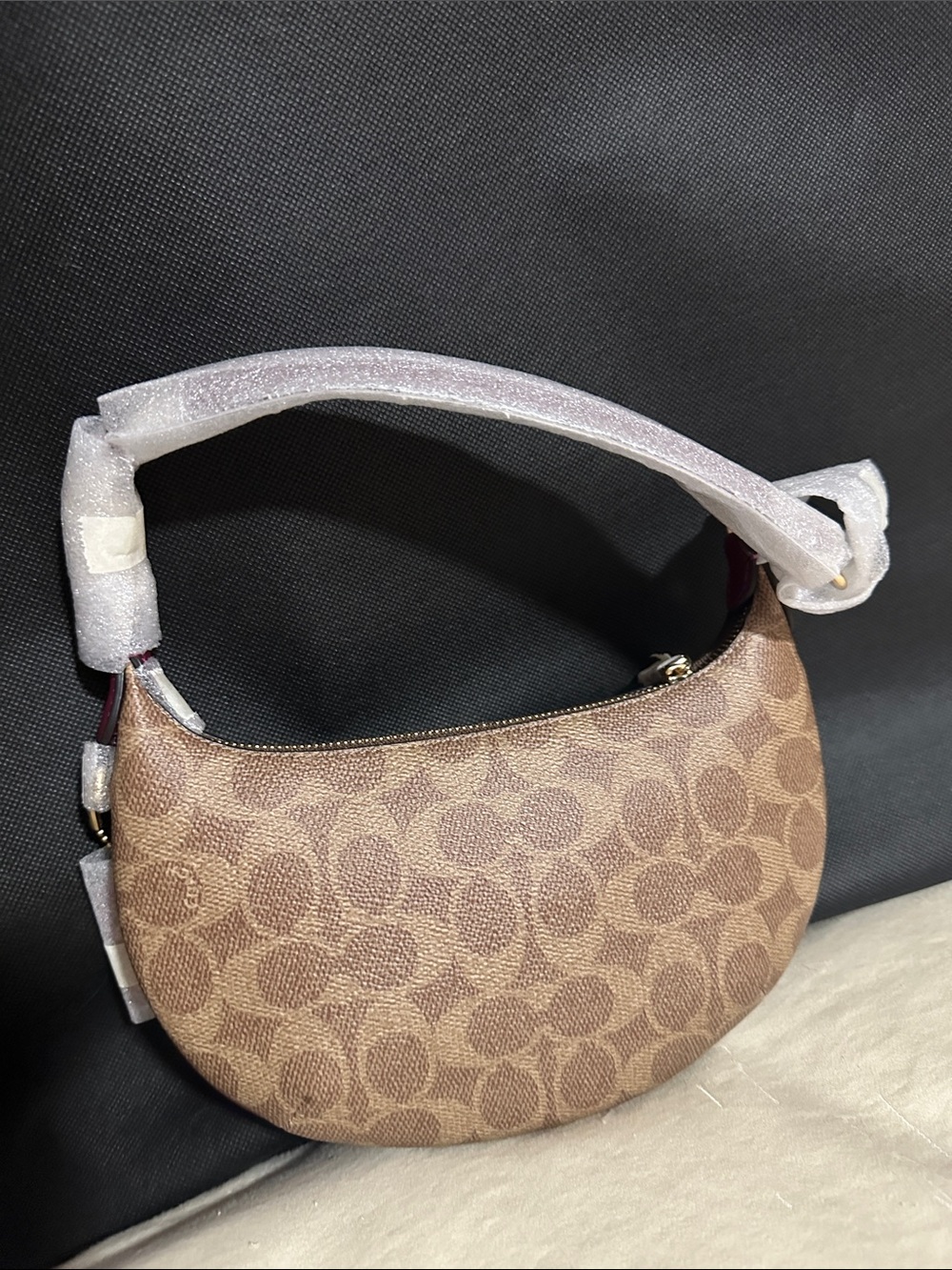 Coach Brown Signature Crescent Mini Peyton Black/Cherry accent - Picture 4 of 4